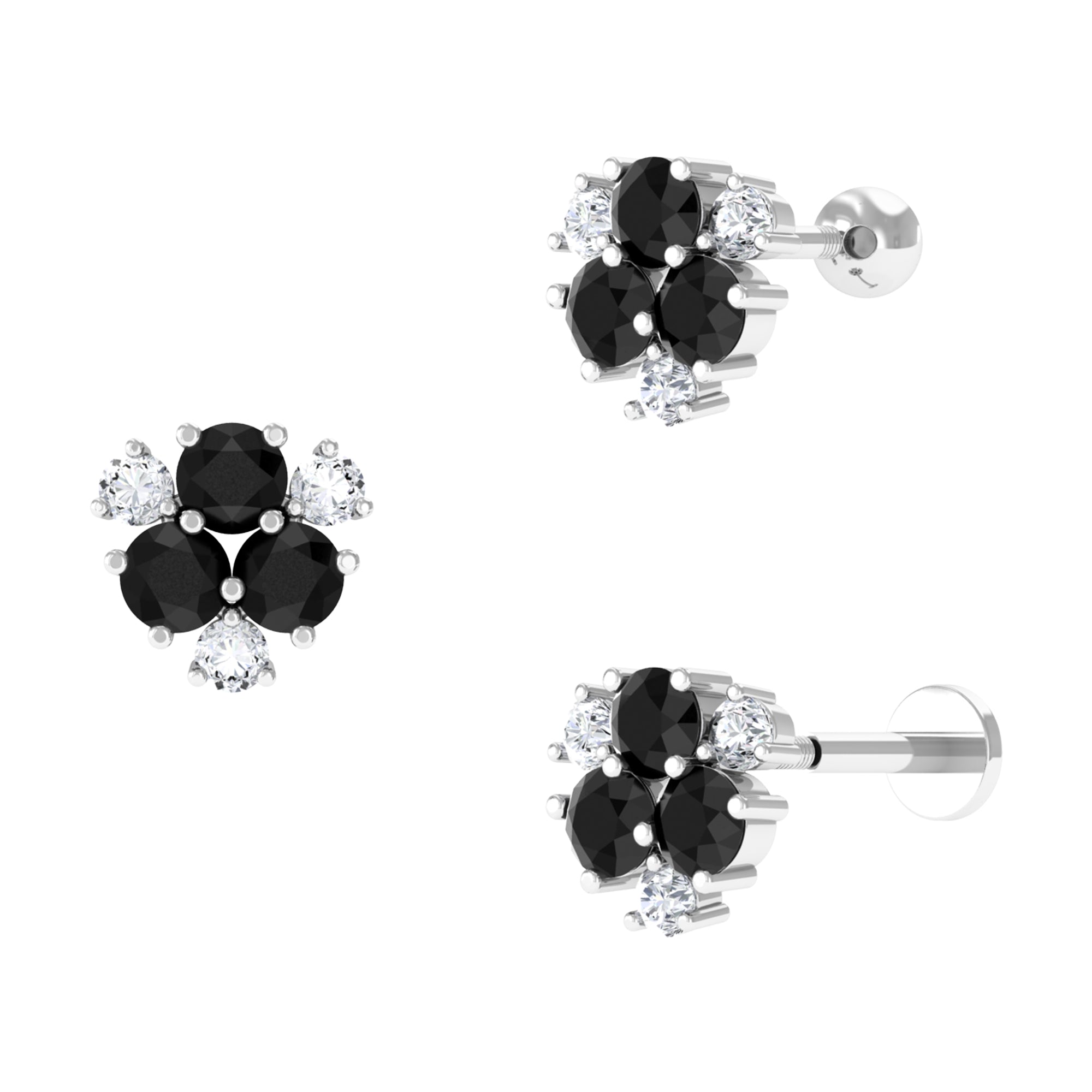 Sparkanite Jewels-Moissanite Cluster Helix Earring with Black Onyx