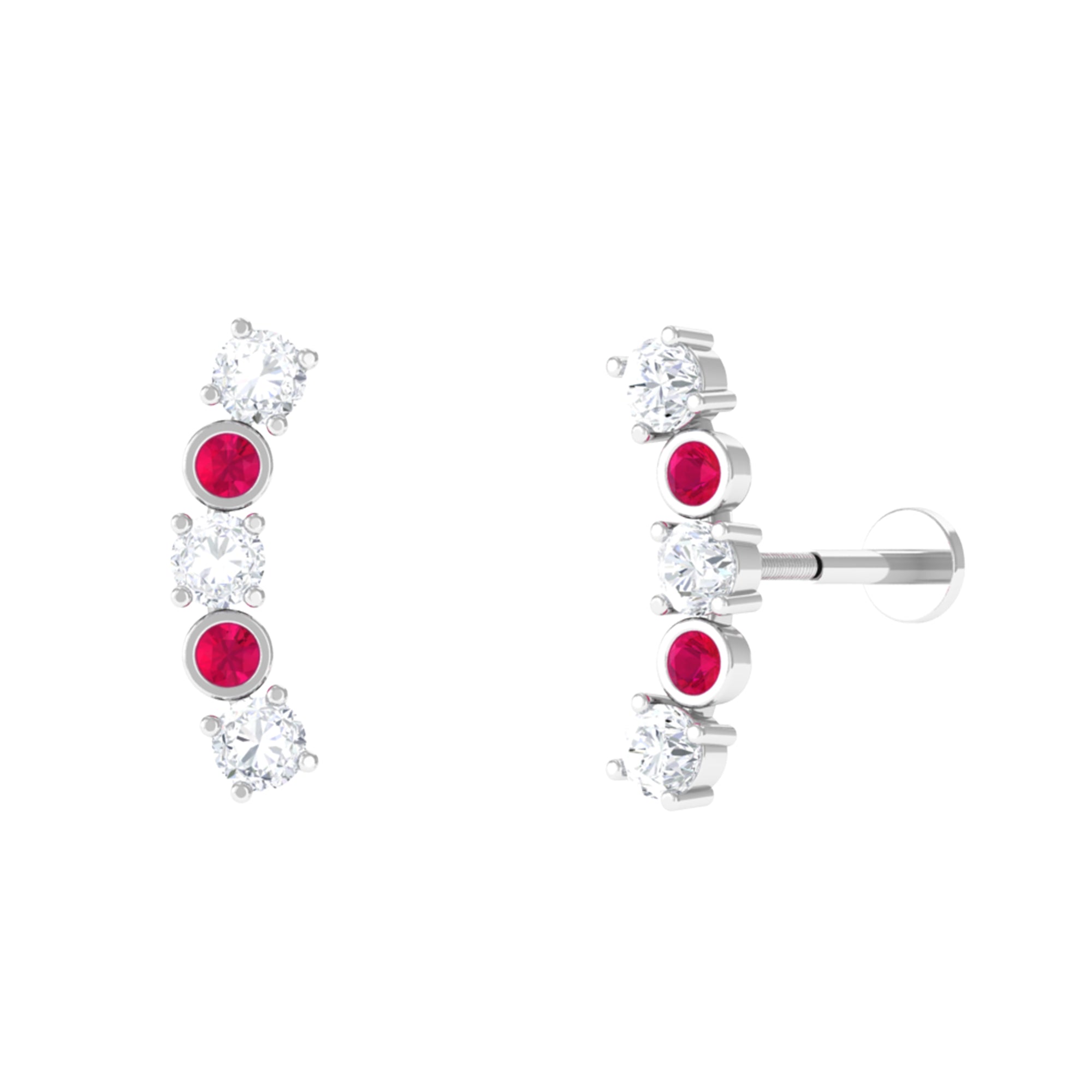 Sparkanite Jewels-Curved Moissanite Crawler Earrings with Pink Tourmaline
