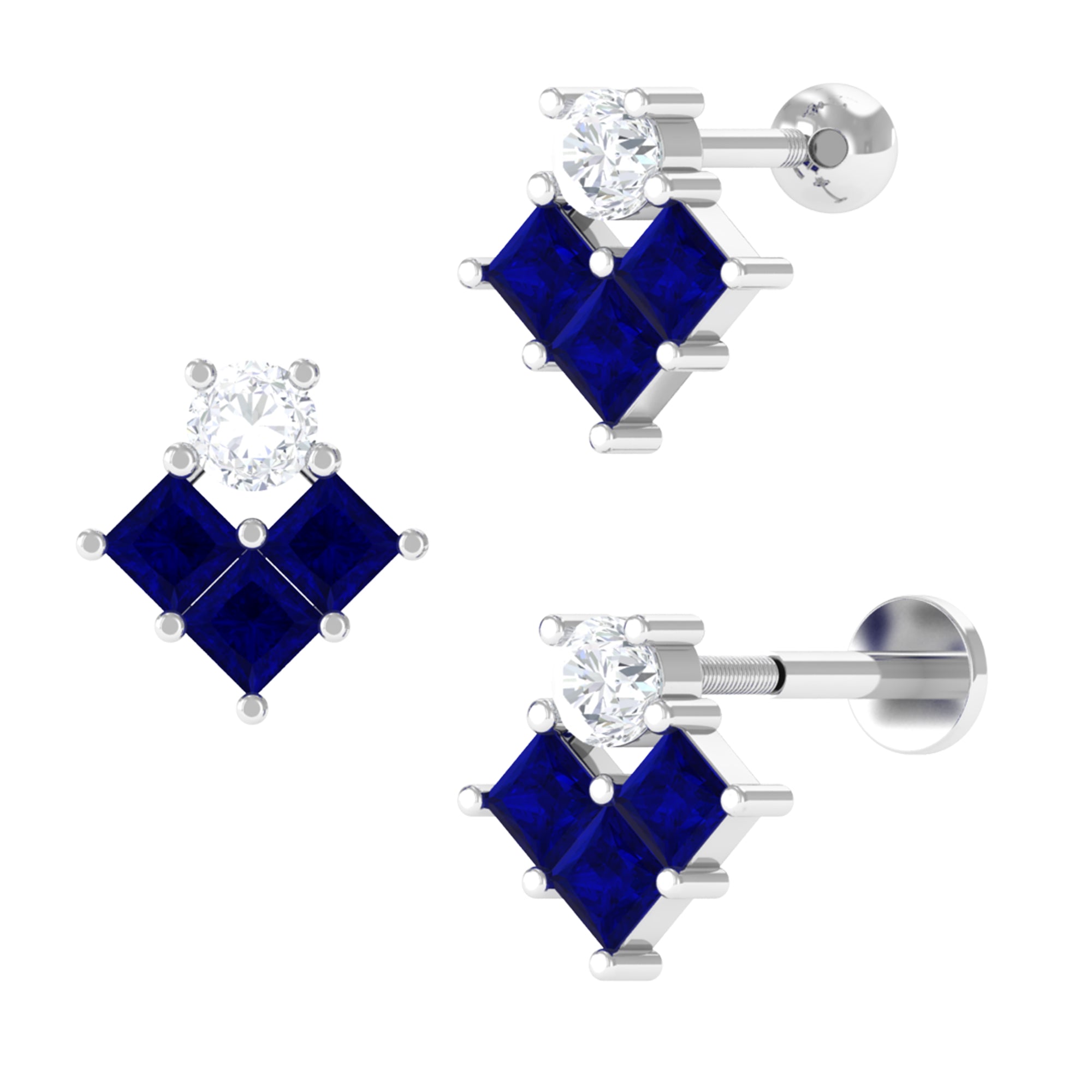 Sparkanite Jewels-Certified Moissanite Cartilage Earring with Blue Sapphire