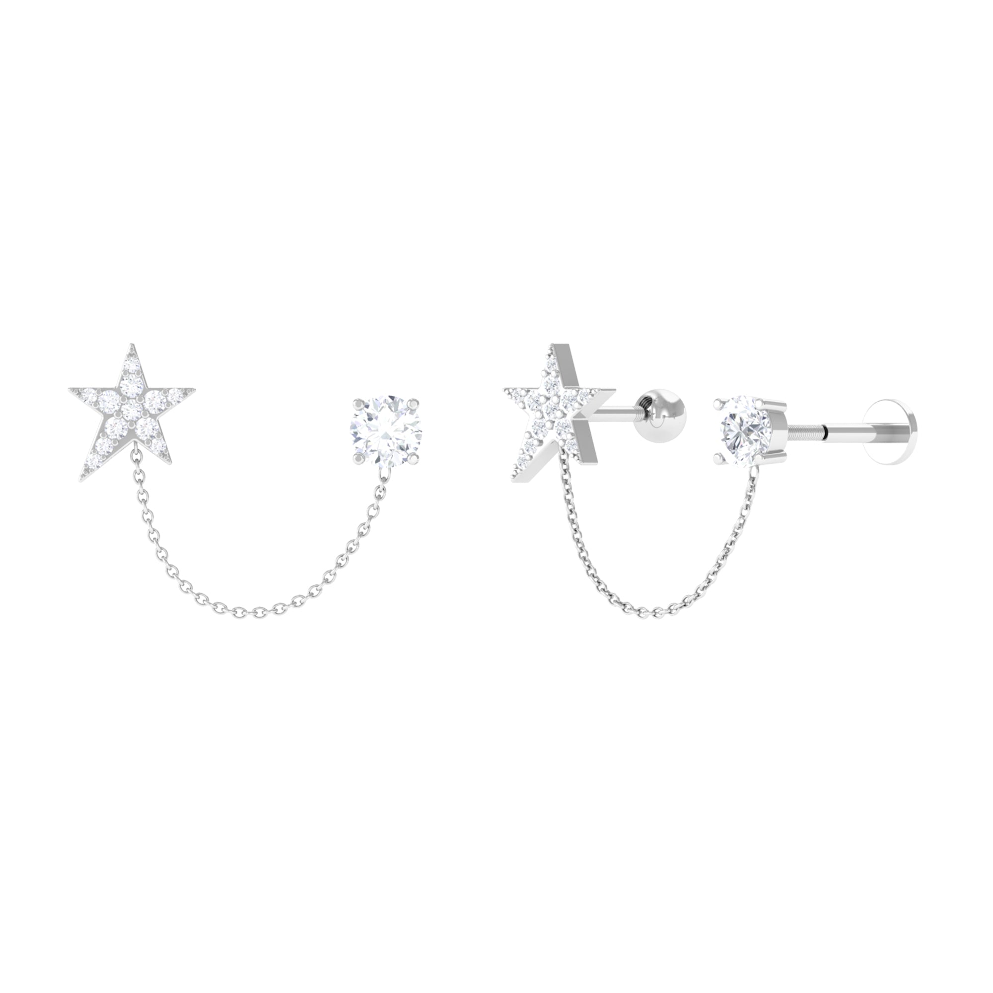 Sparkanite Jewels-Moissanite Star Chain Dangle Earring for Cartilage Piercing