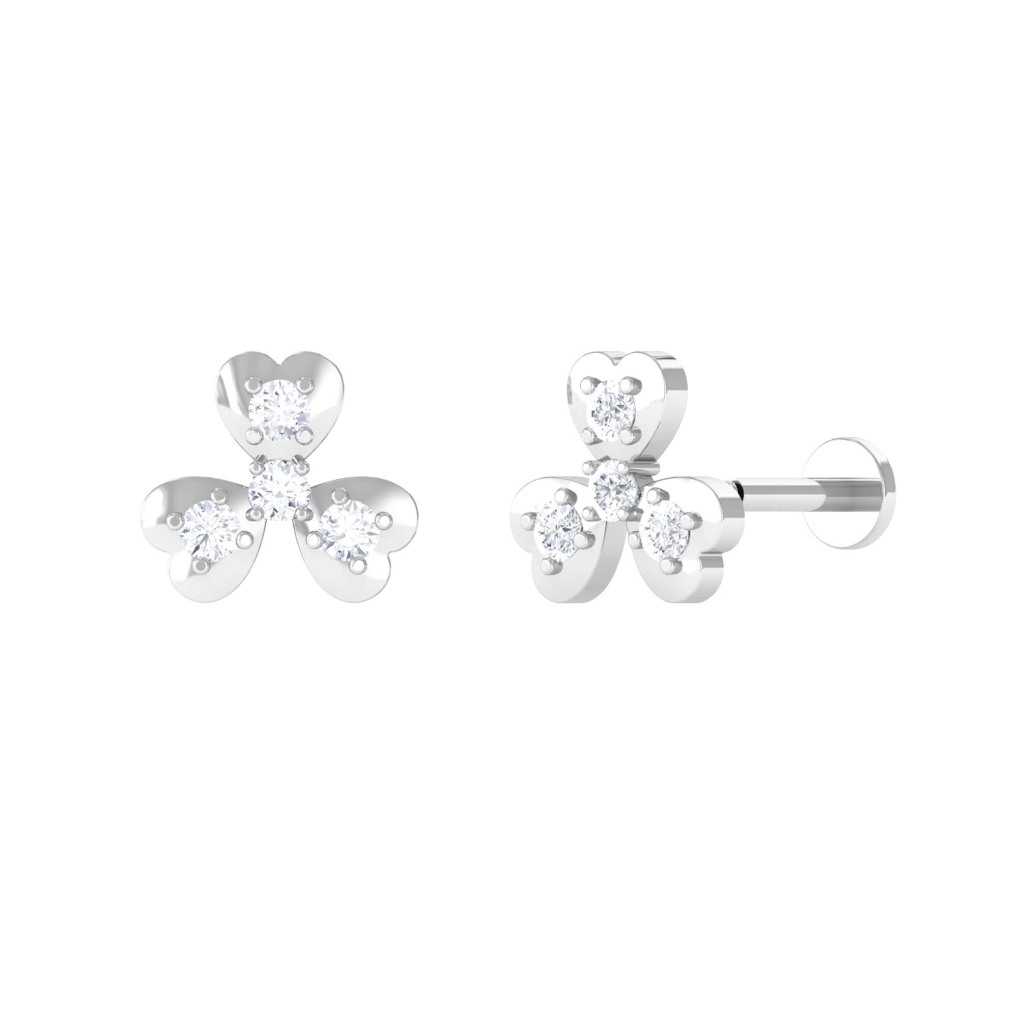 Sparkanite Jewels-Round Moissanite Heart Petal Floral Earring for Helix Piercing
