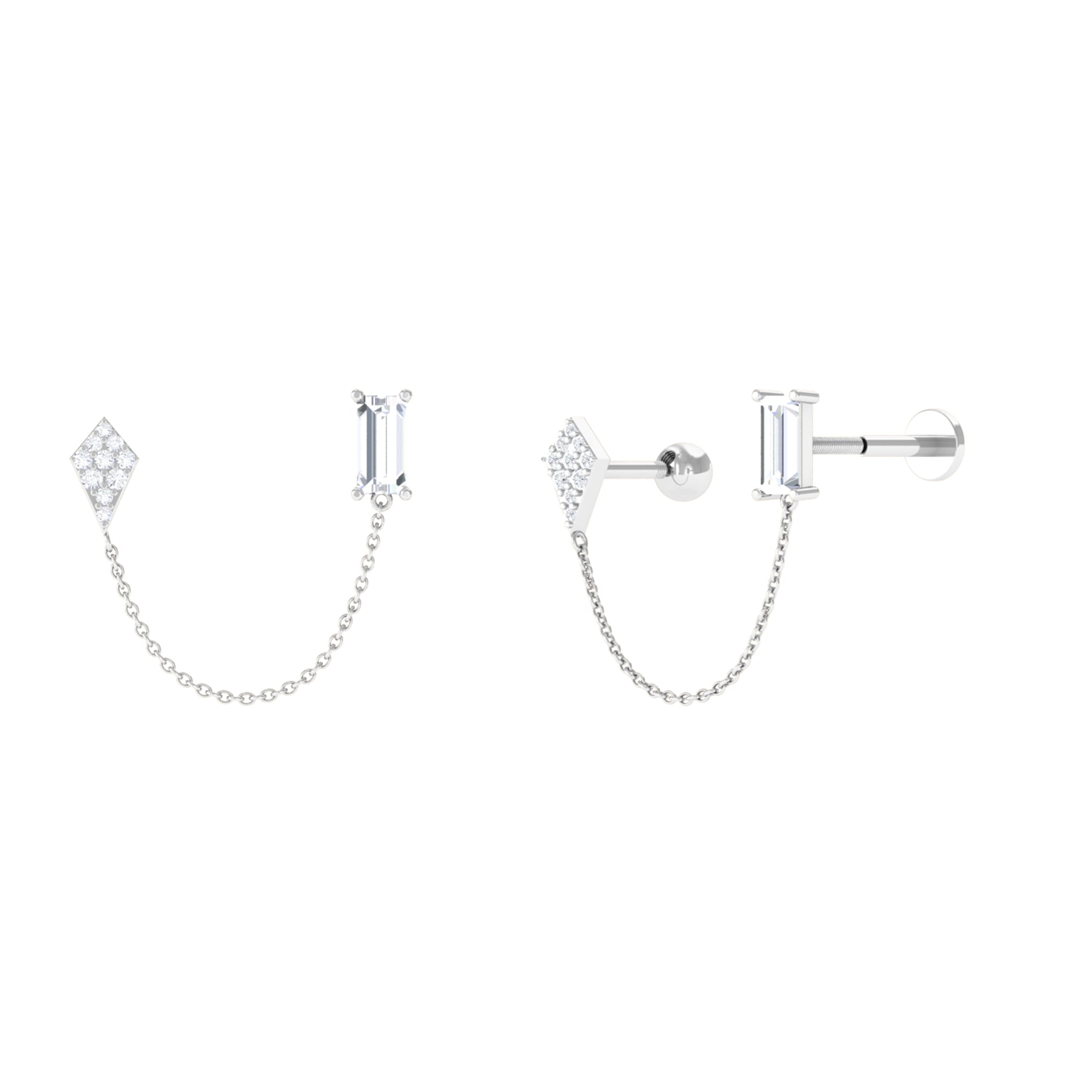 Sparkanite Jewels-Baguette Moissanite Chain Earring for Helix Piercing