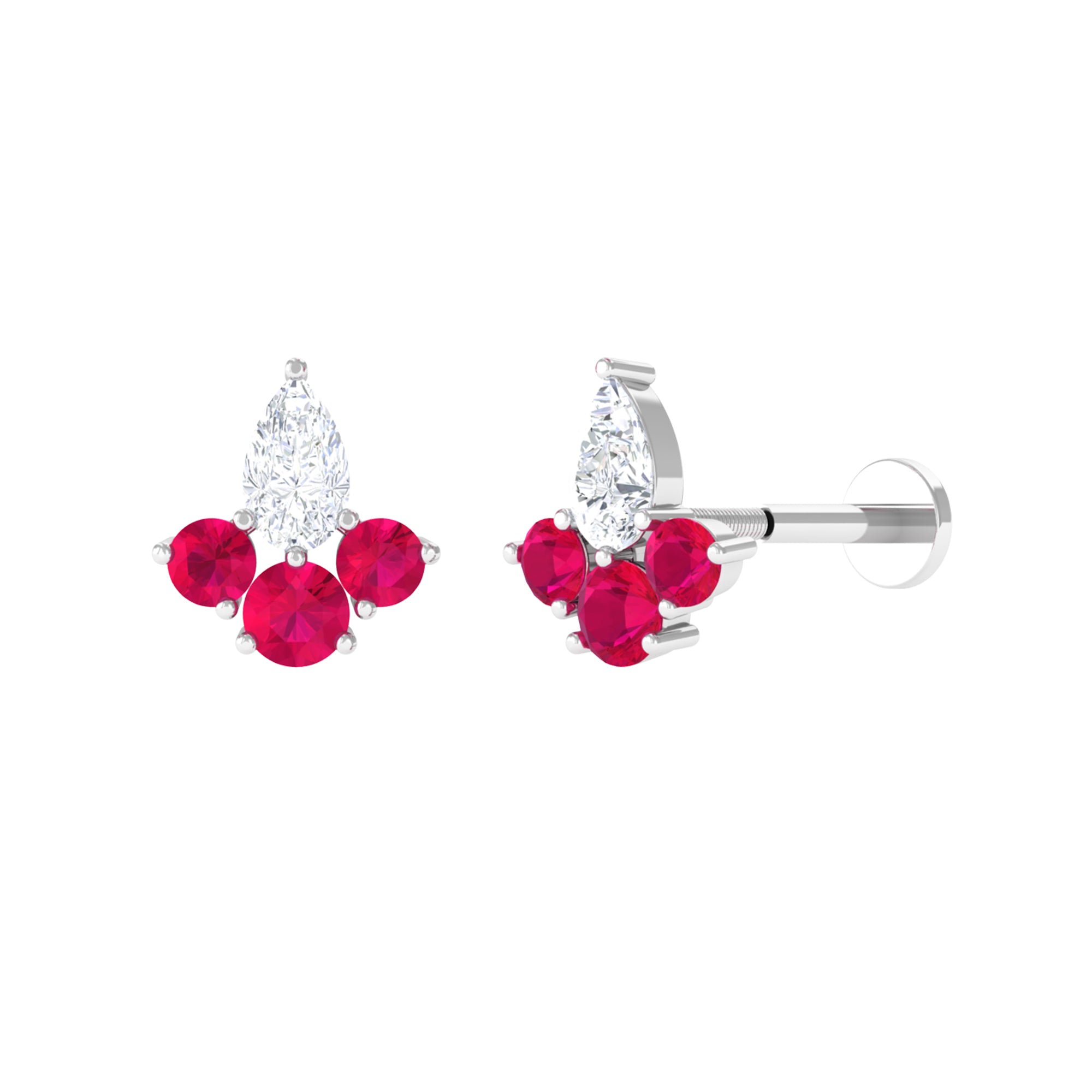 Sparkanite Jewels-Pear Cut Moissanite Helix Cartilage Earring with Ruby