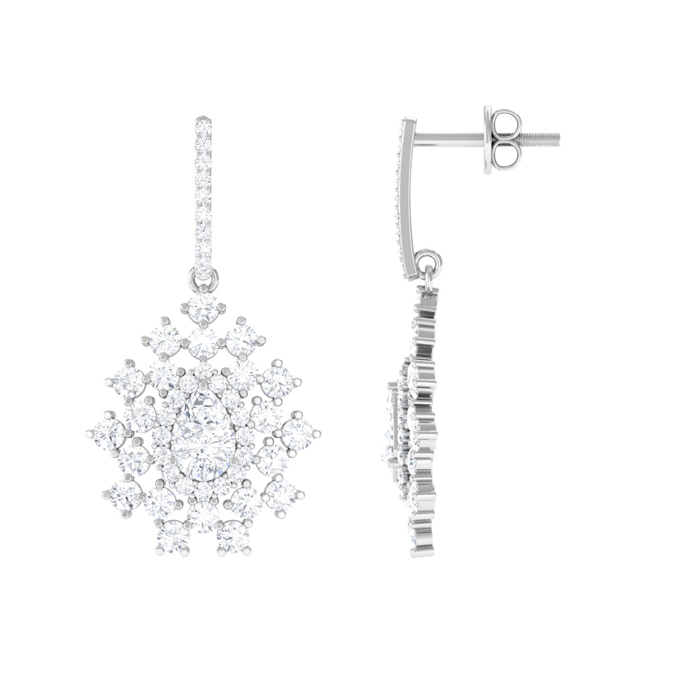 Statement Moissanite Drop Dangle Silver Earrings D-VS1 92.5 Sterling Silver - Sparkanite Jewels