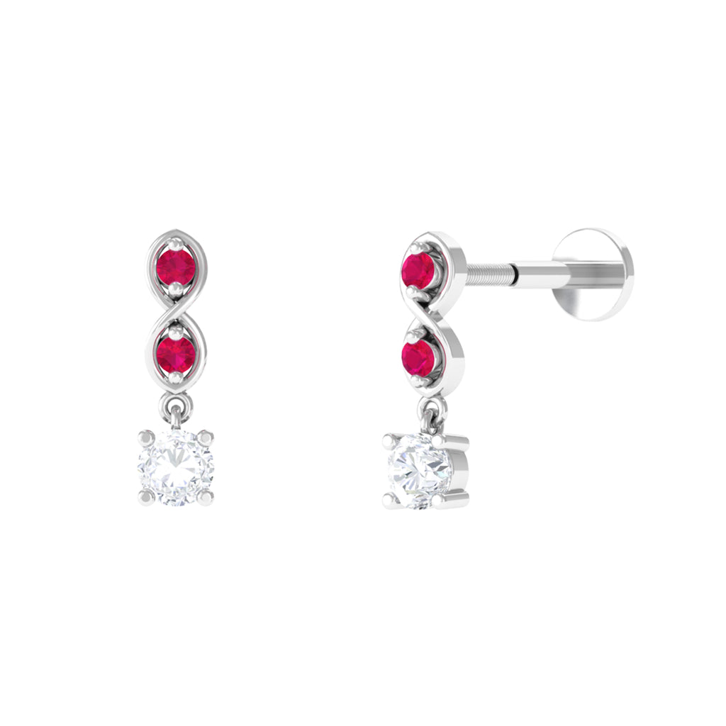 Infinity Moissanite Drop Helix Earring with Ruby D-VS1 - Sparkanite Jewels
