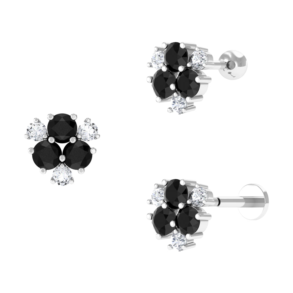 Moissanite Cluster Helix Earring with Black Onyx D-VS1 - Sparkanite Jewels