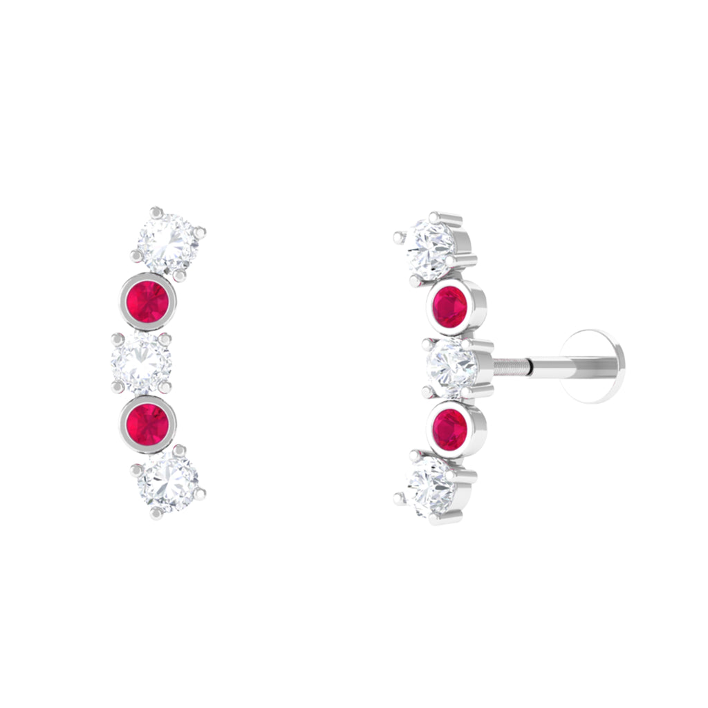 Curved Moissanite Crawler Earrings with Pink Tourmaline D-VS1 - Sparkanite Jewels