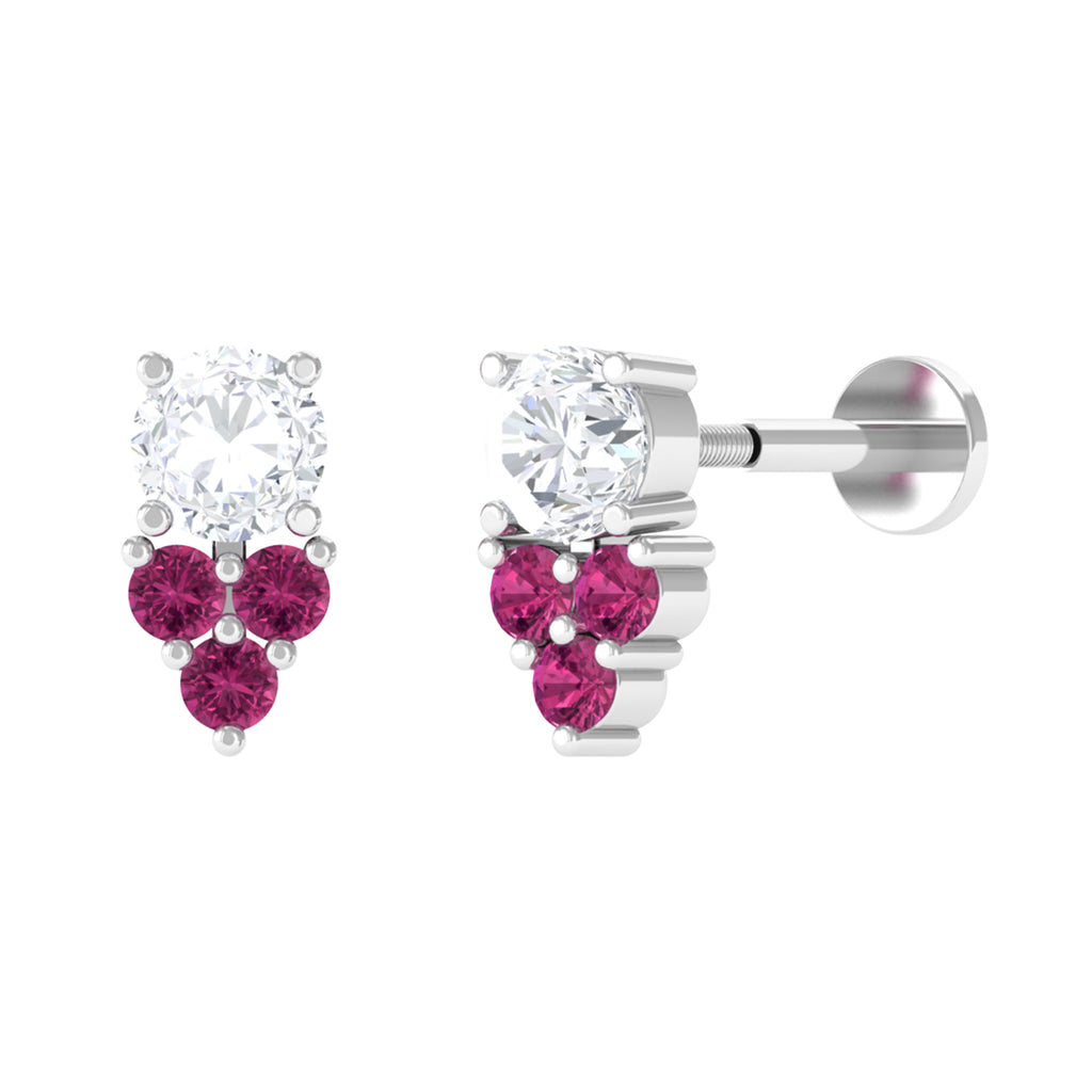 Dainty Moissanite Helix Earring with Pink Tourmaline D-VS1 - Sparkanite Jewels