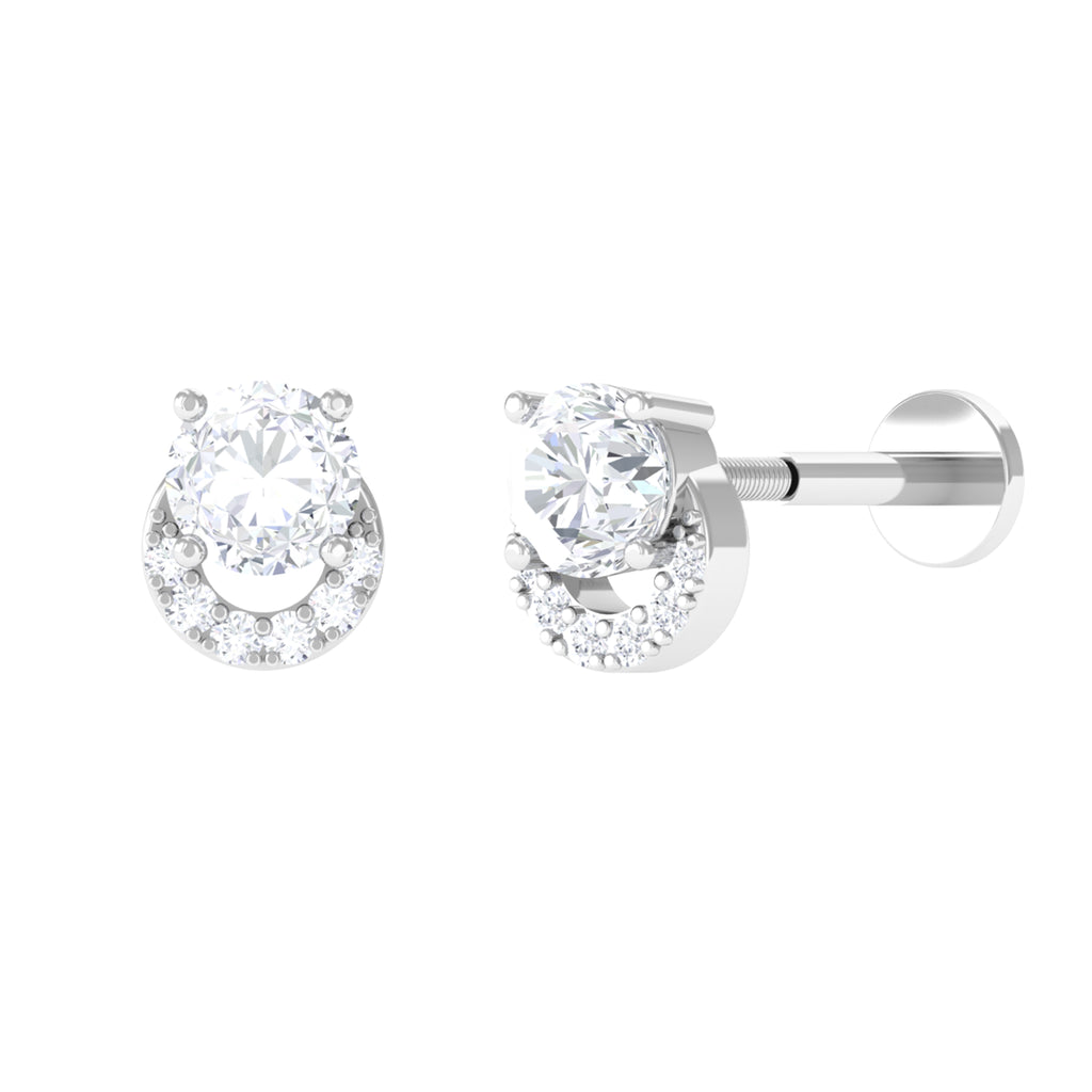 Round Moissanite Minimal Earring for Helix Piercing D-VS1 - Sparkanite Jewels