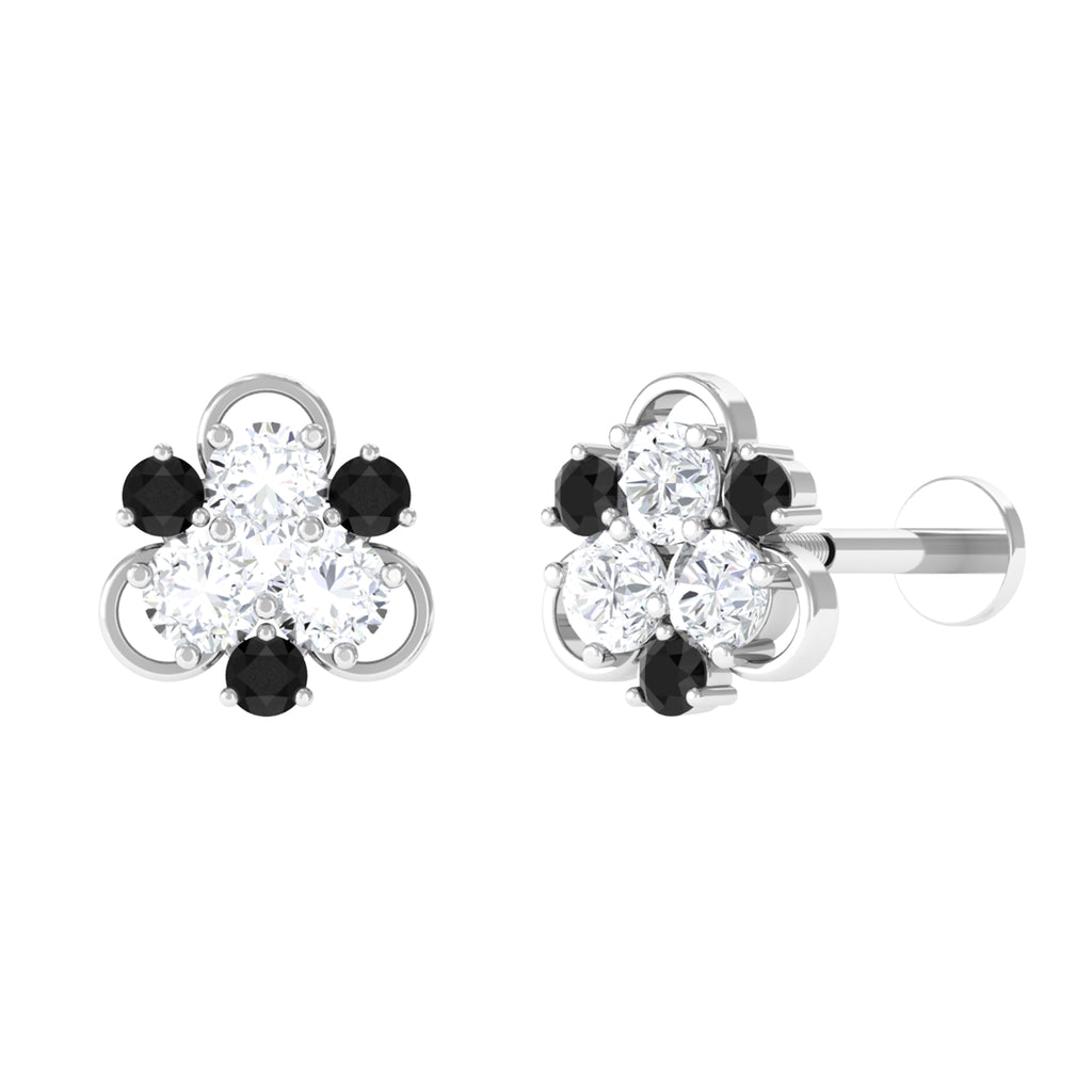 Moissanite Cluster Cartilage Earring with Black Onyx D-VS1 - Sparkanite Jewels