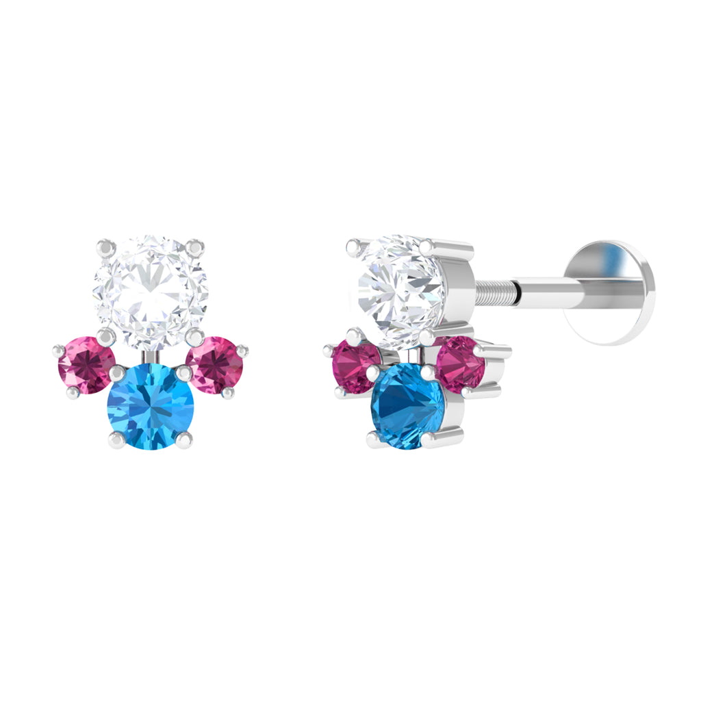 Moissanite Cluster Earring with Swiss Blue Topaz and Tourmaline D-VS1 - Sparkanite Jewels