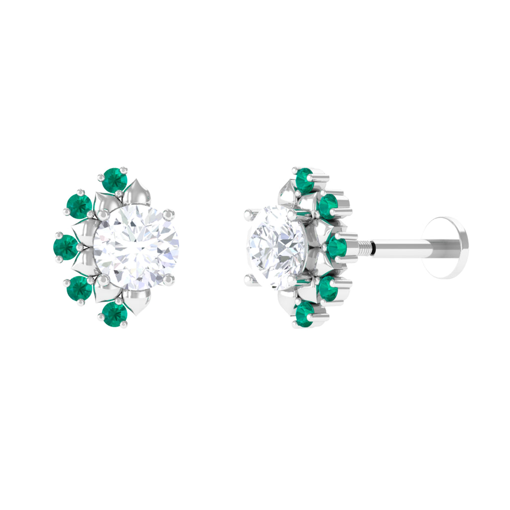 Nature Inspired Moissanite Helix Earring with Emerald D-VS1 - Sparkanite Jewels