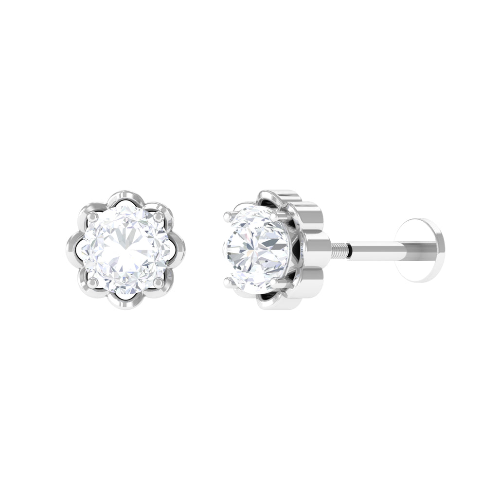 Round Moissanite Solitaire Cartilage Earring D-VS1 - Sparkanite Jewels
