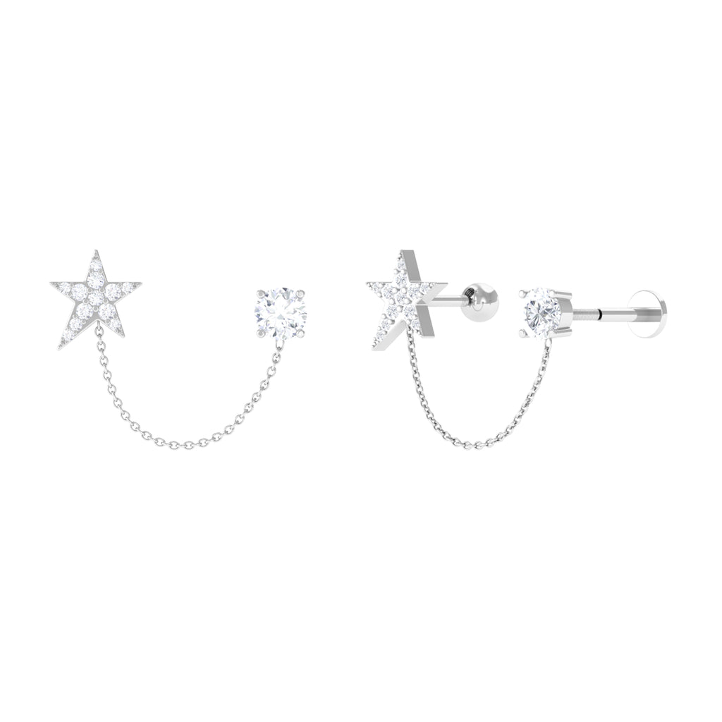Moissanite Star Chain Dangle Earring for Cartilage Piercing D-VS1 - Sparkanite Jewels