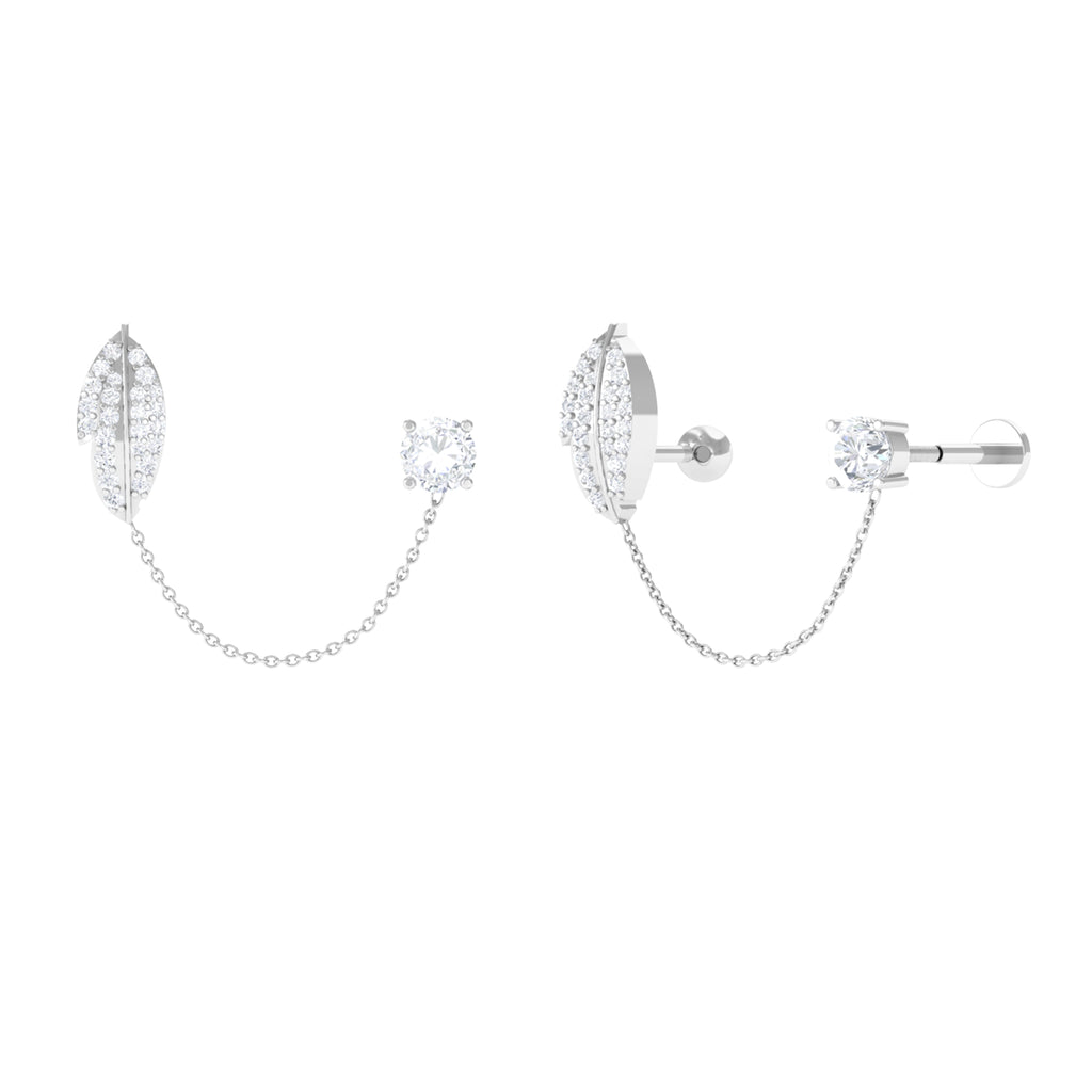 Moissanite Leaf Chain Earring for Cartilage Piercing D-VS1 - Sparkanite Jewels