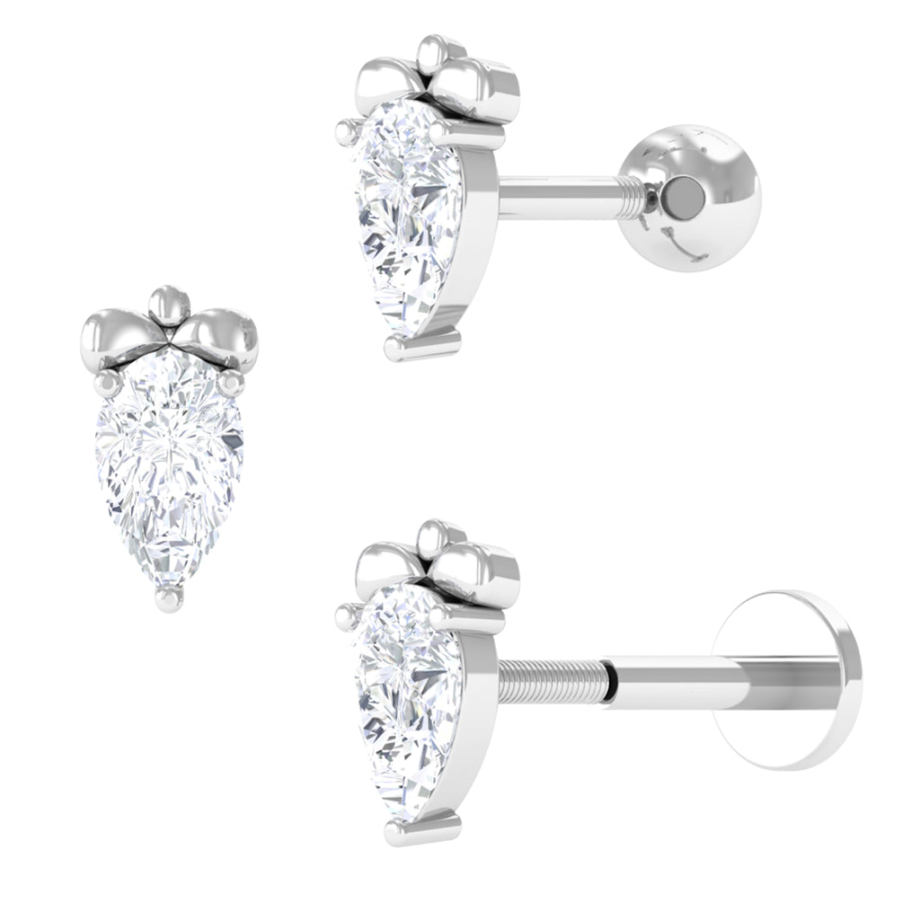 Pear Shape Moissanite Earring for Tragus Piercing D-VS1 - Sparkanite Jewels