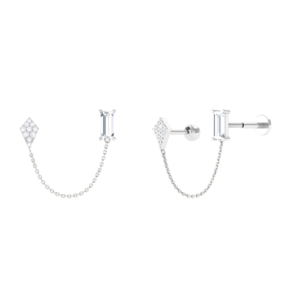 Baguette Moissanite Chain Earring for Helix Piercing D-VS1 - Sparkanite Jewels