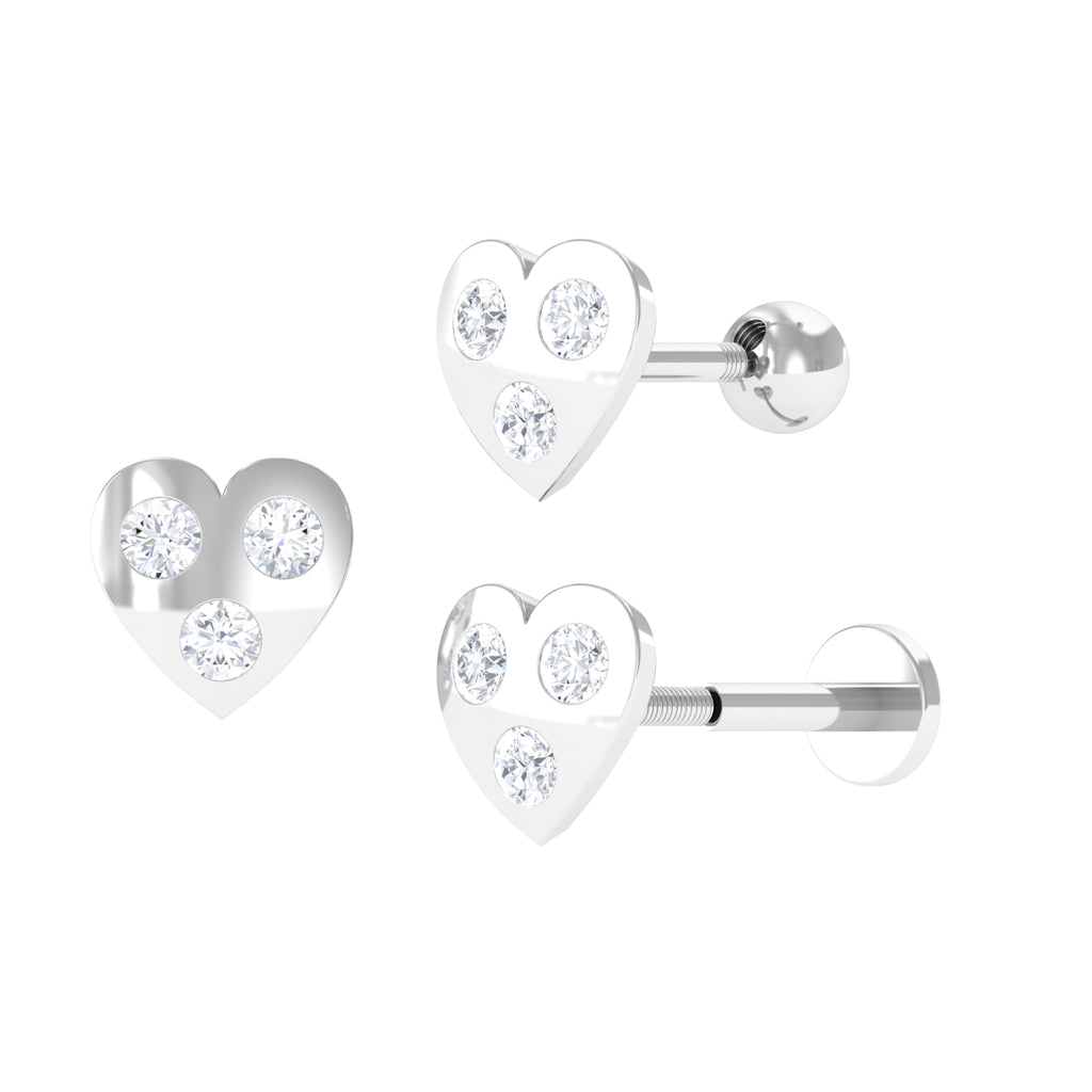 Certified Moissanite Minimalist Heart Earring for Helix Piercing D-VS1 - Sparkanite Jewels