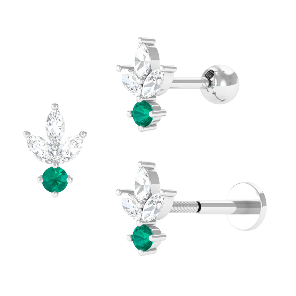 Marquise Moissanite Tragus Earring with Emerald D-VS1 - Sparkanite Jewels