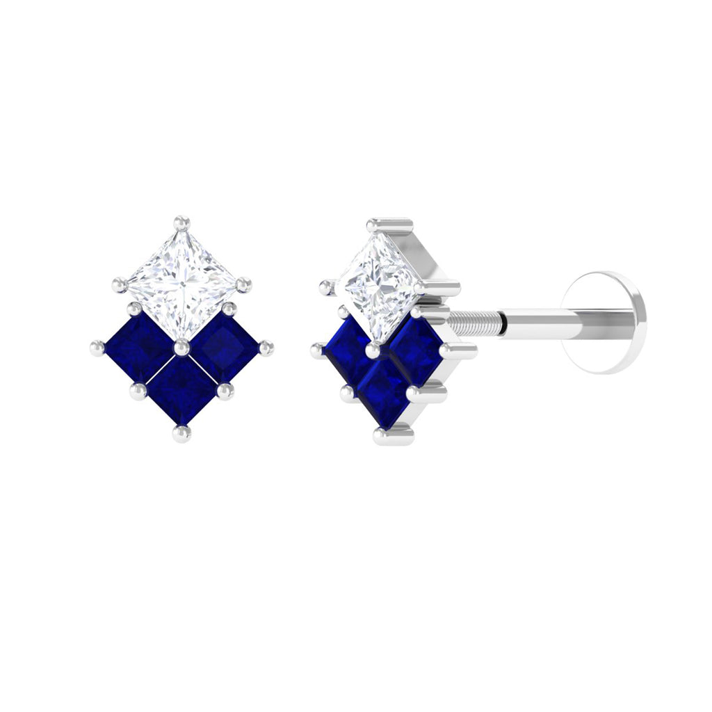 Certified Moissanite Helix Earring with Blue Sapphire D-VS1 - Sparkanite Jewels
