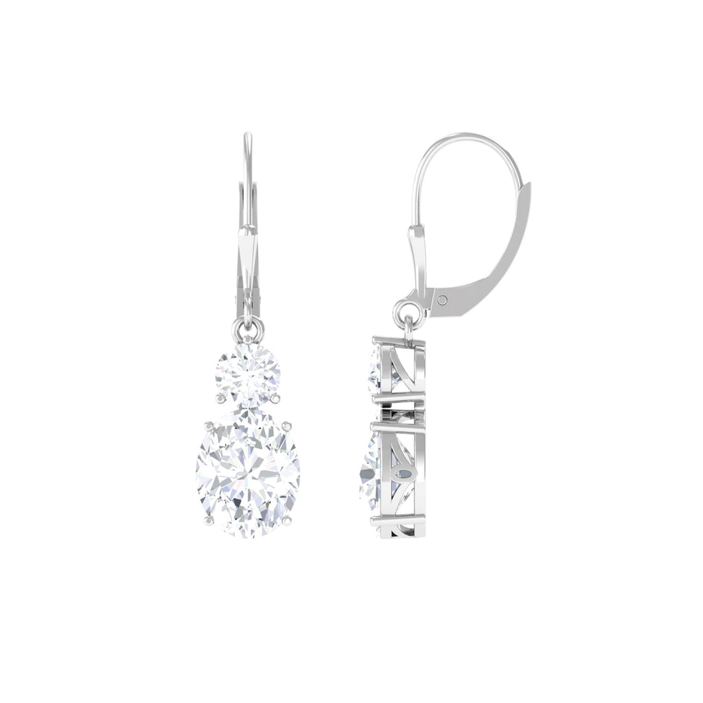 Oval Shape Moissanite Drop Silver Earrings with Lever Back - Sparkanite Jewels