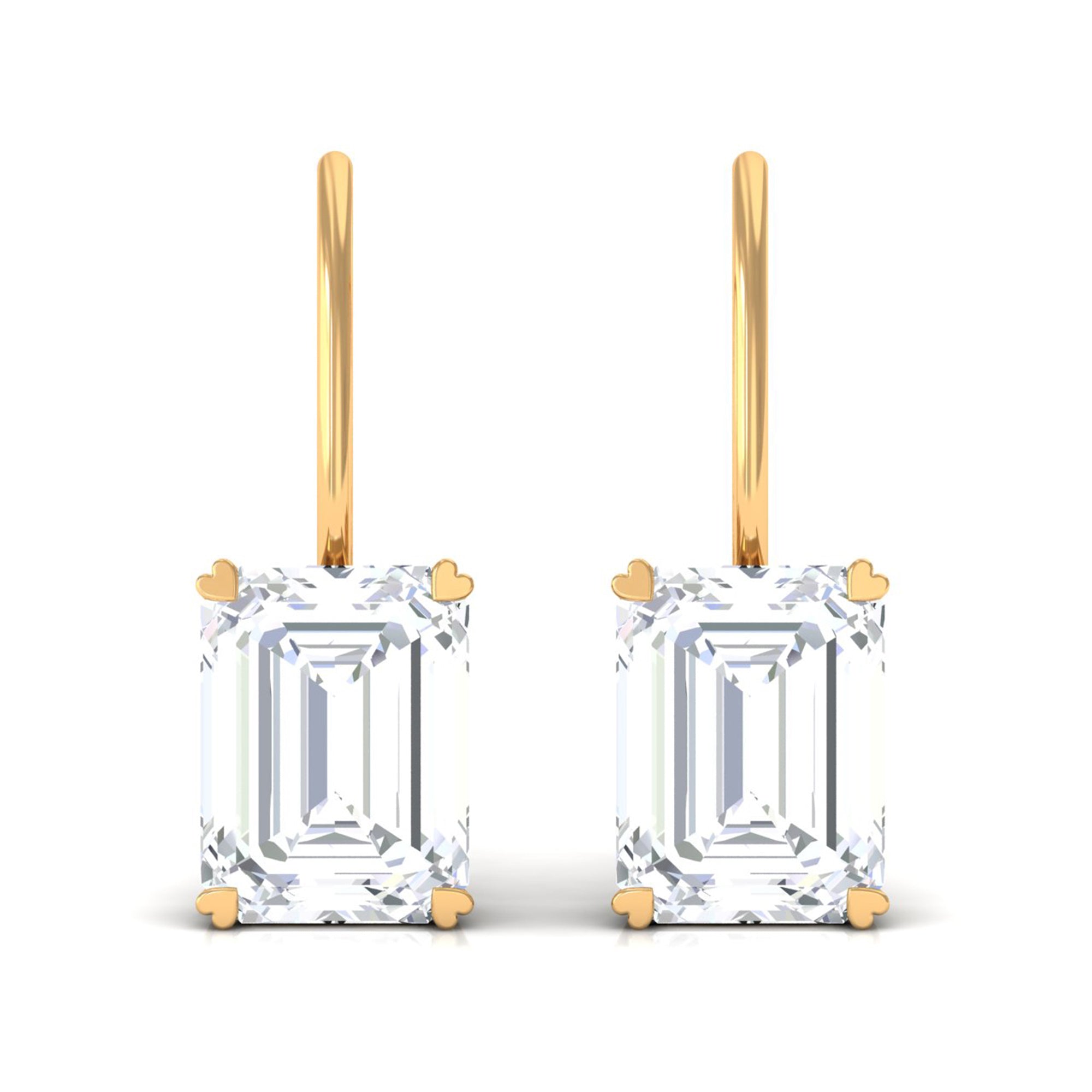 Minimal Emerald Cut Moissanite Drop Earrings D-VS1 - Sparkanite Jewels