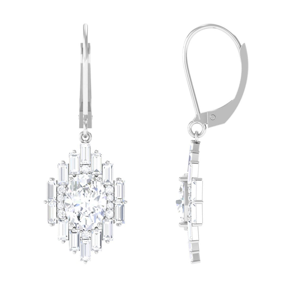 Cluster Moissanite Drop Silver Earrings with Lever Back Closure - Sparkanite Jewels