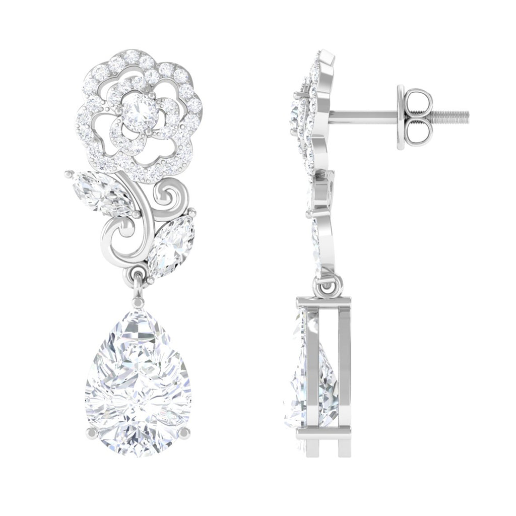 Flower Inspired Moissanite Bridal Dangle Earrings D-VS1 - Sparkanite Jewels