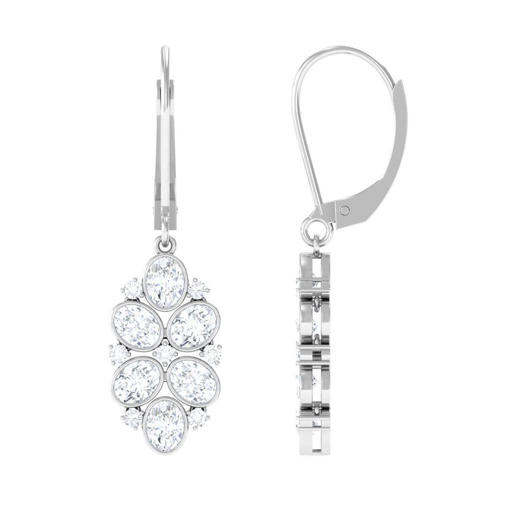 Designer Oval Shape Moissanite Cluster Drop Earrings D-VS1 - Sparkanite Jewels