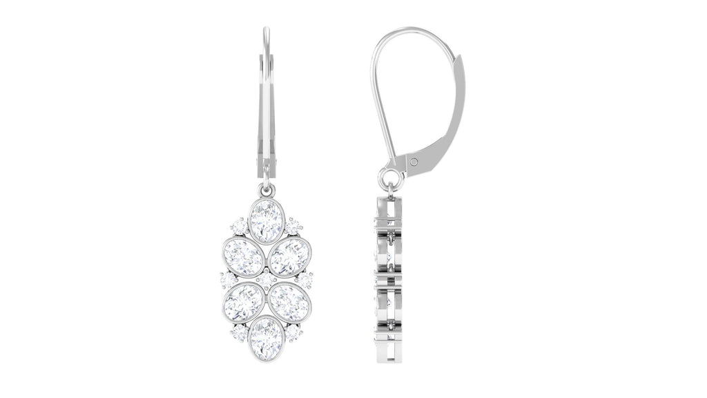 Designer Oval Shape Moissanite Cluster Drop Silver Earrings - Sparkanite Jewels