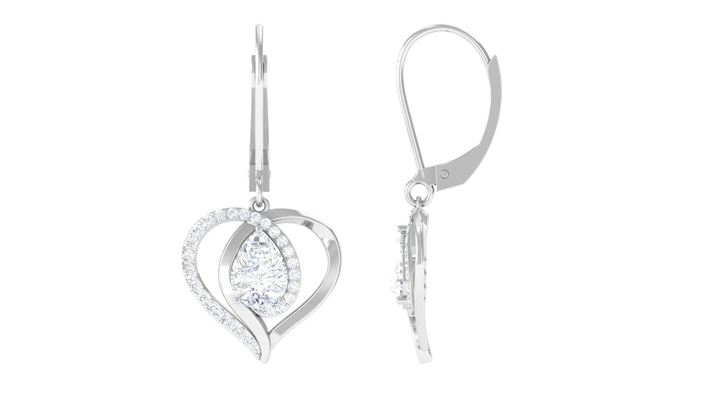 Minimal Moissanite Heart Drop Silver Earrings with Lever Back - Sparkanite Jewels