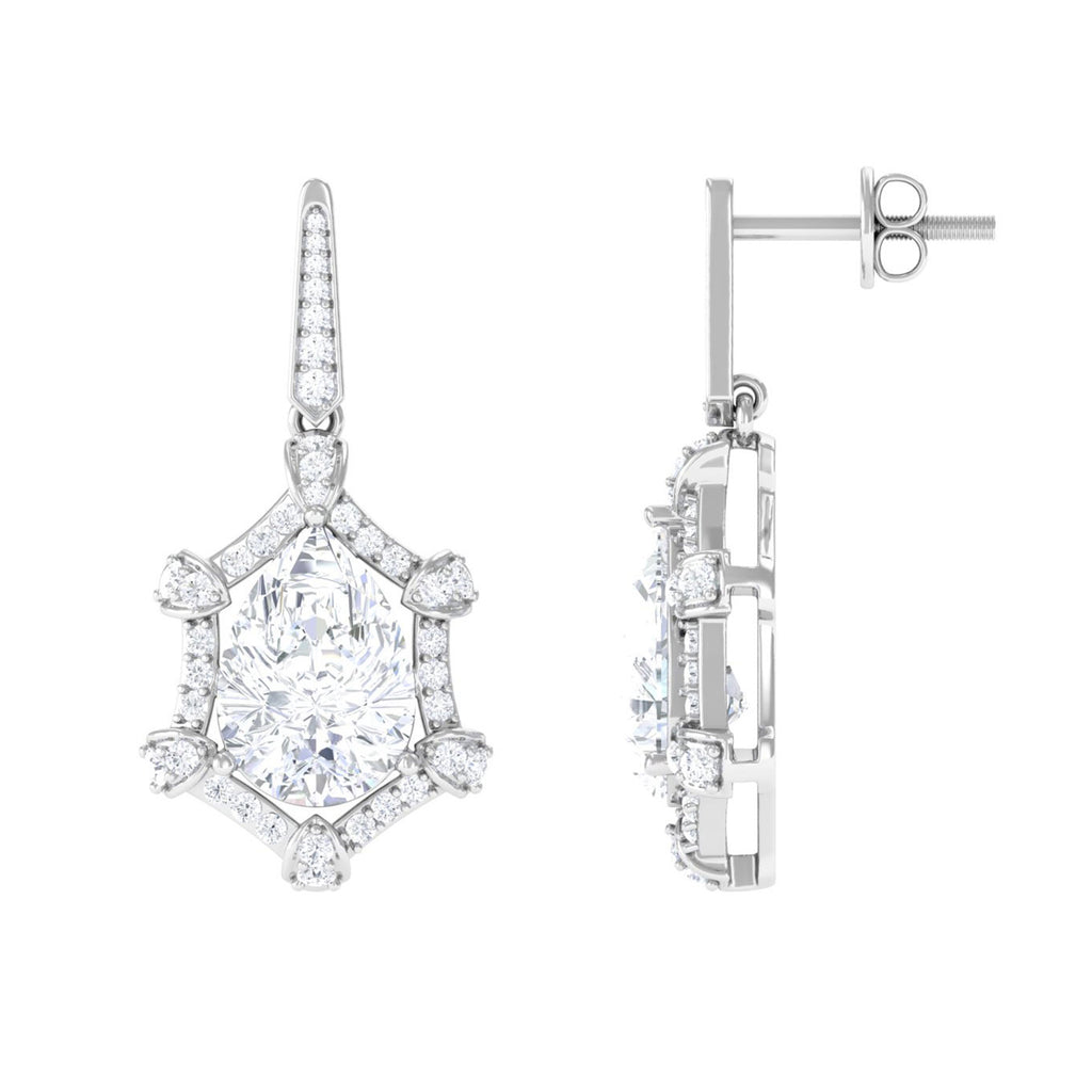 Vintage Style Drop Silver Earrings with Certified Moissanite D-VS1 92.5 Sterling Silver - Sparkanite Jewels