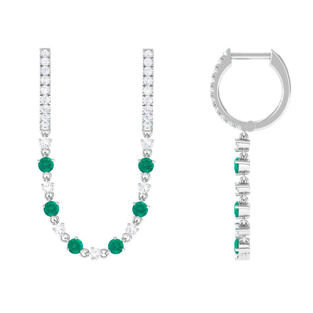 Chain Hoop Earrings with Moissanite and Emerald D-VS1 - Sparkanite Jewels