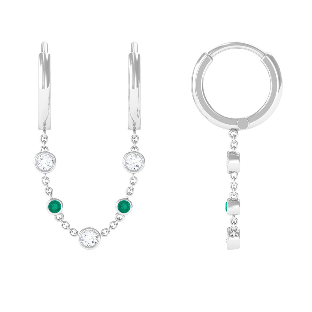 Certified Moissanite Chain Hoop Earrings with Emerald D-VS1 - Sparkanite Jewels
