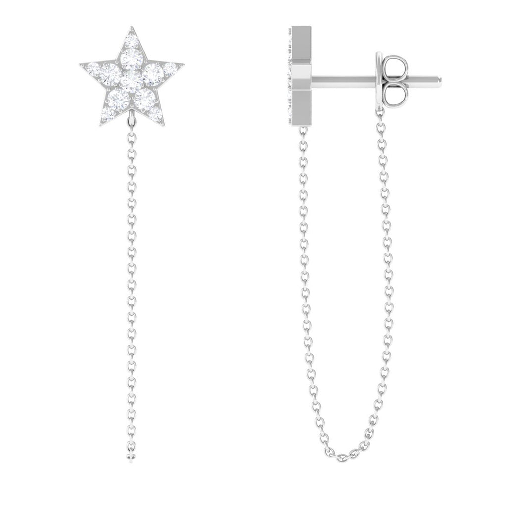 Minimal Star Chain Earrings with Certified Moissanite D-VS1 - Sparkanite Jewels