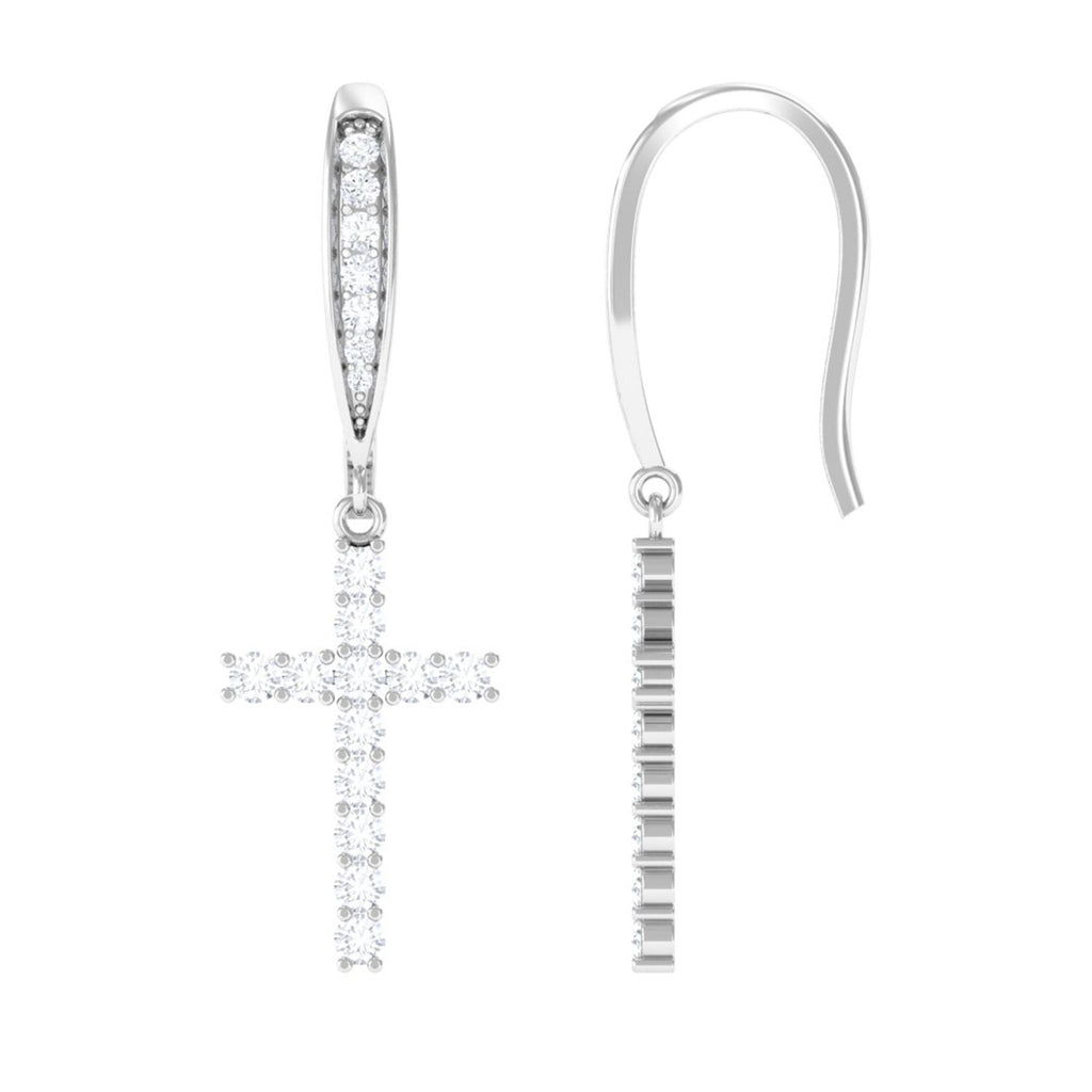 Minimal Cross Dangle Earrings with Certified Moissanite D-VS1 - Sparkanite Jewels