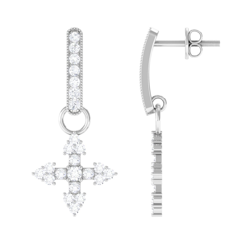 Minimal Cross Drop Earrings with Certified Moissanite D-VS1 - Sparkanite Jewels