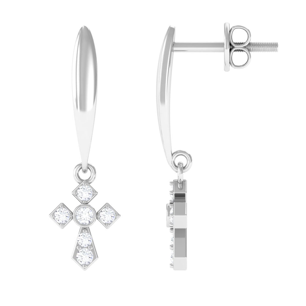 Minimal Certified Moissanite Cross Drop Earrings D-VS1 - Sparkanite Jewels
