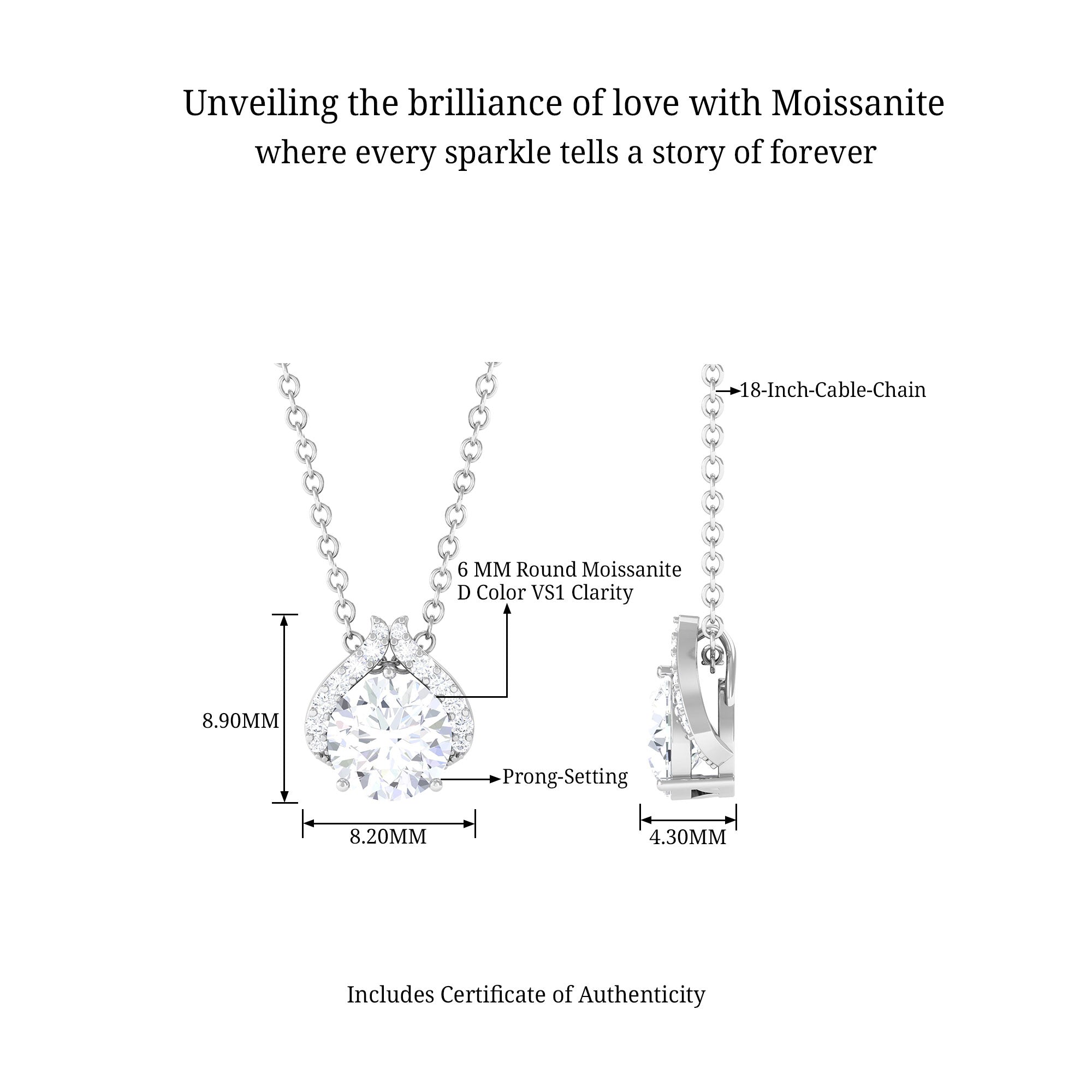 Minimal Moissanite Pendant with Hidden Bail D-VS1 6 MM - Sparkanite Jewels