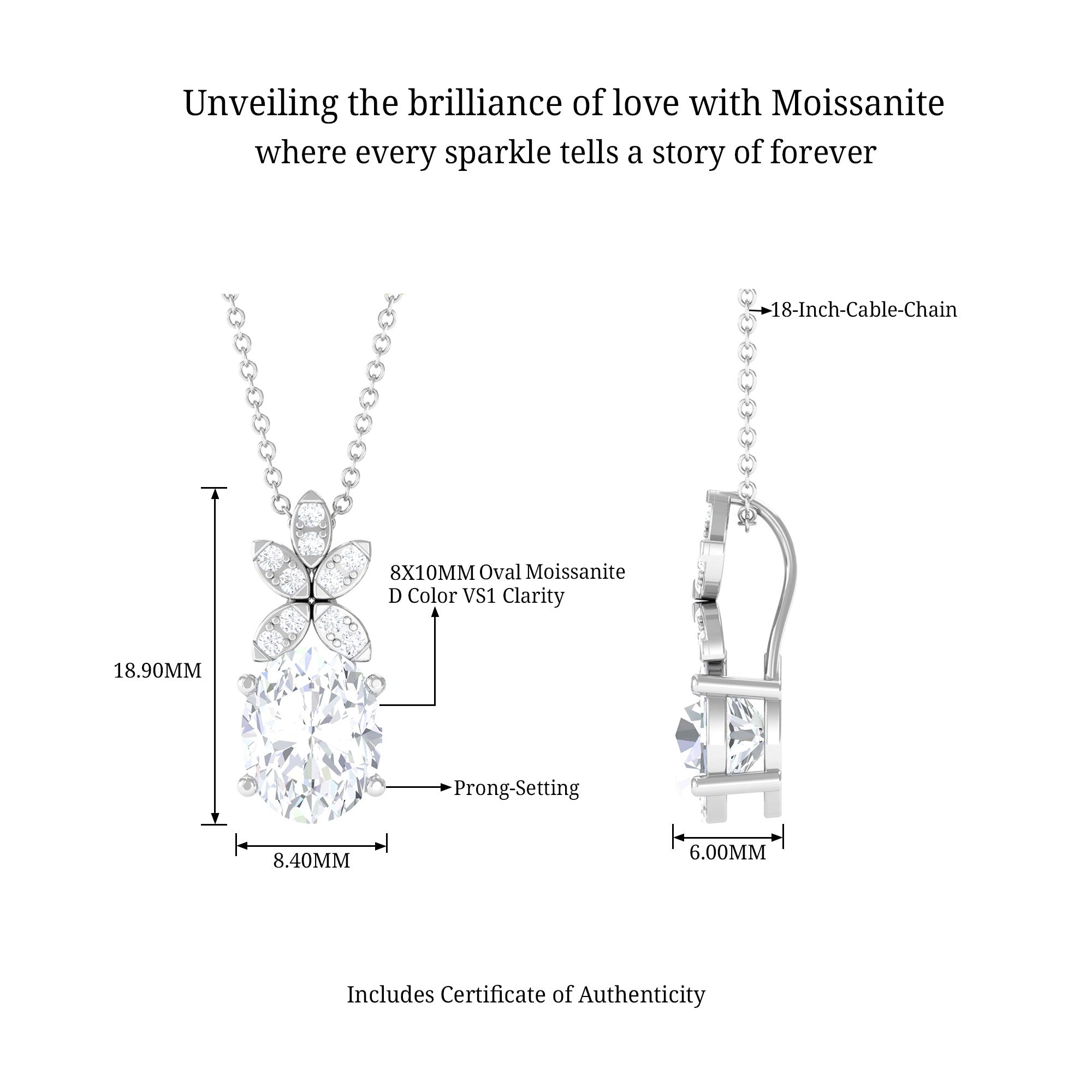 Oval Shape Moissanite Flower Inspired Drop Pendant D-VS1 8X10 MM - Sparkanite Jewels