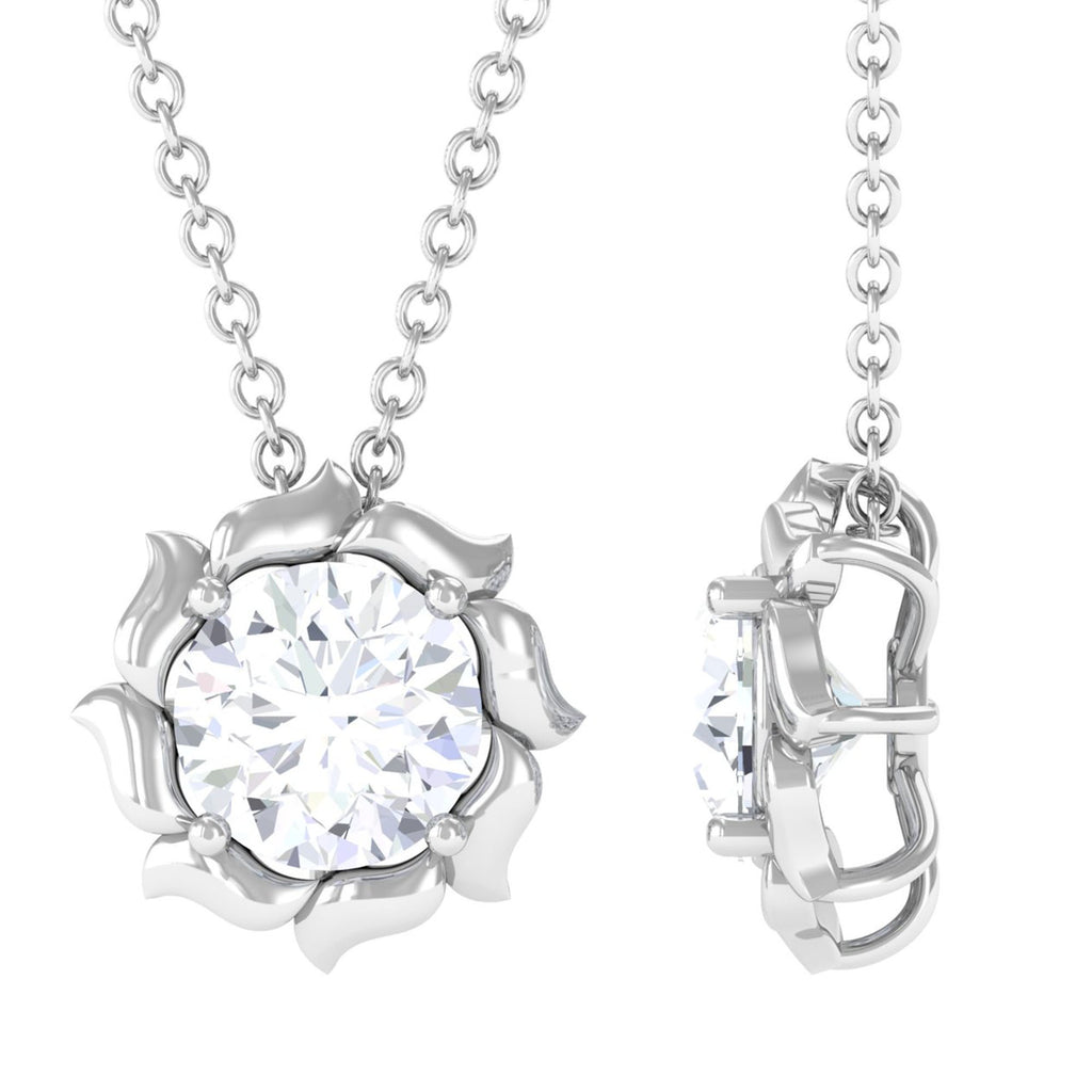 Certified Moissanite Solitaire Floral Inspired Pendant Necklace D-VS1 6 MM - Sparkanite Jewels