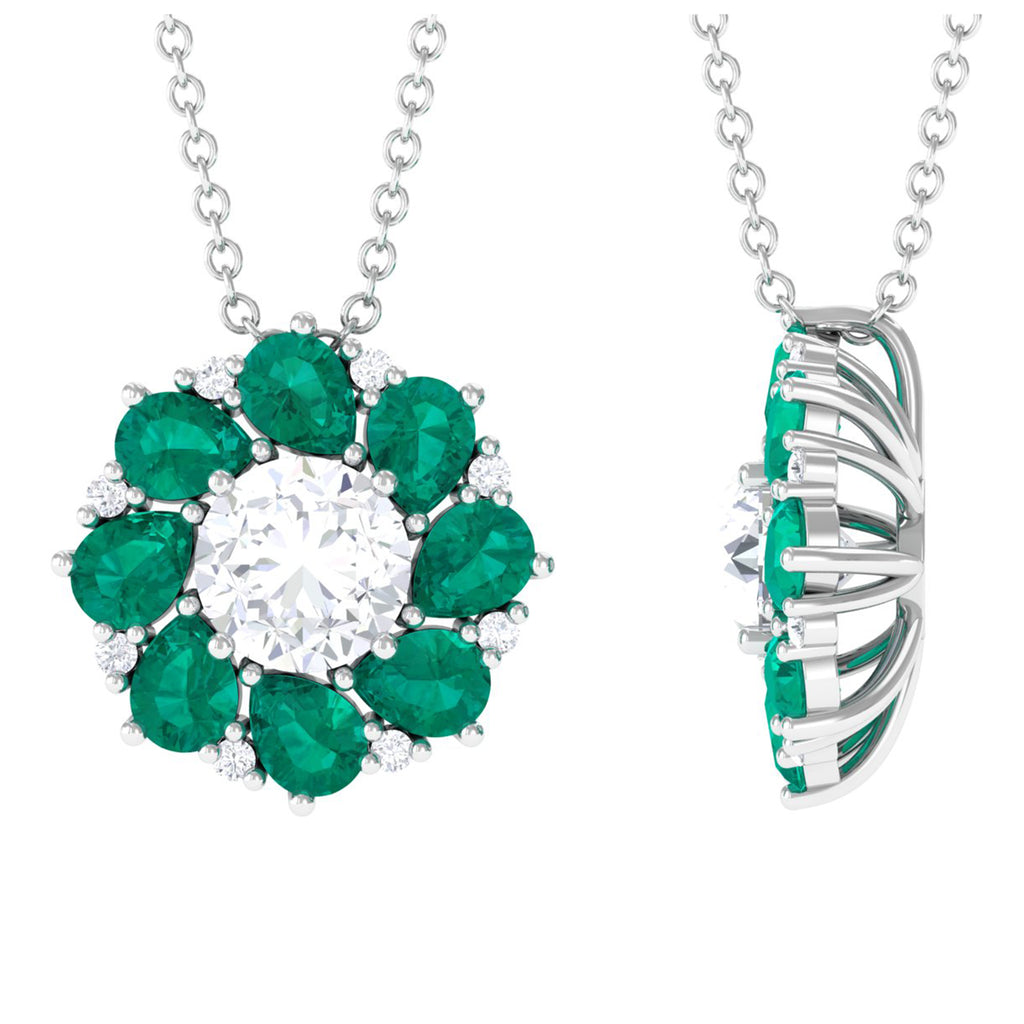 Nature Inspired Floral Pendant Necklace with Moissanite and Emerald D-VS1 6 MM - Sparkanite Jewels