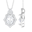 Oval Moissanite Designer Halo Wedding Pendant Necklace D-VS1 8X10 MM - Sparkanite Jewels