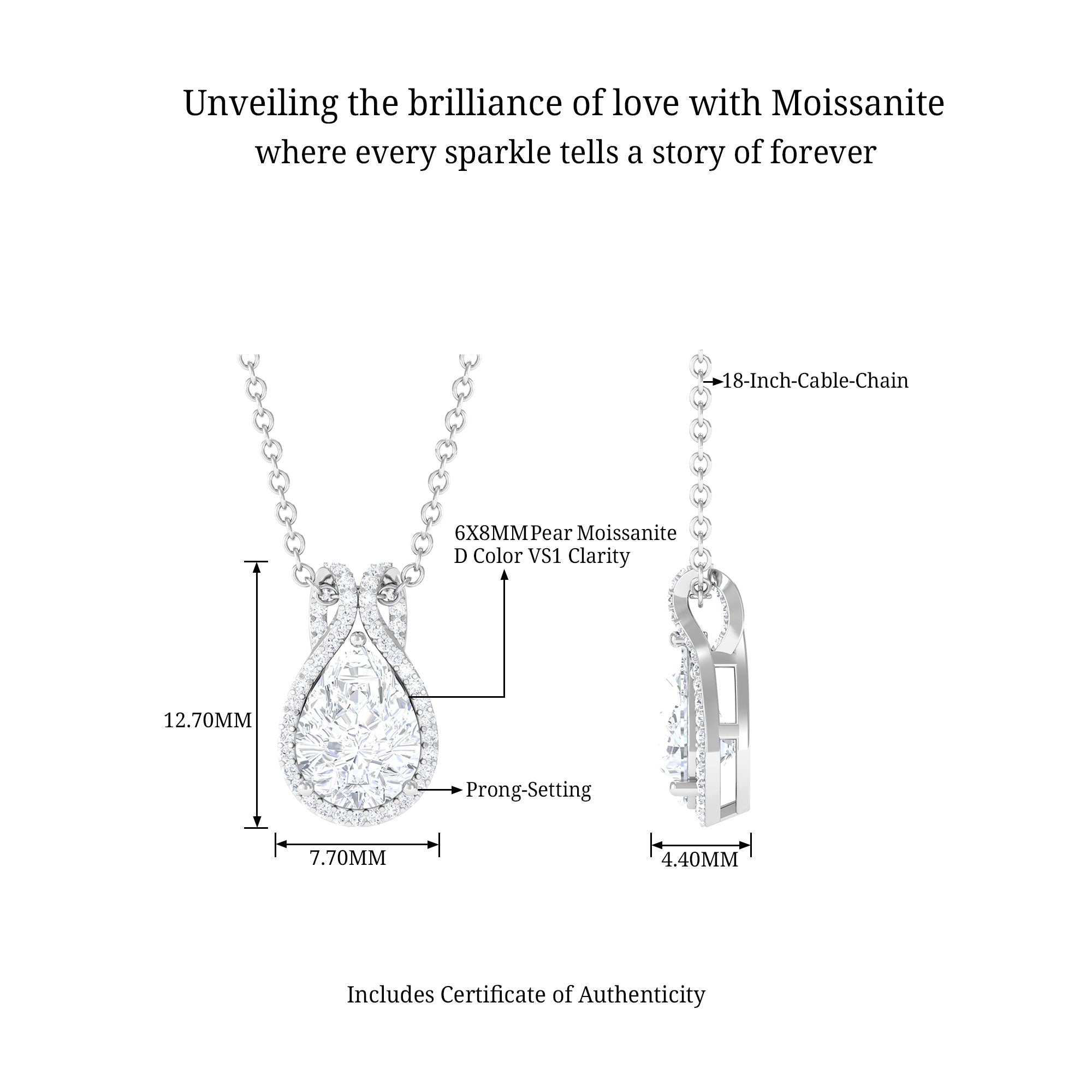 Pear Shape Moissanite Statement Drop Pendant D-VS1 6X8 MM - Sparkanite Jewels