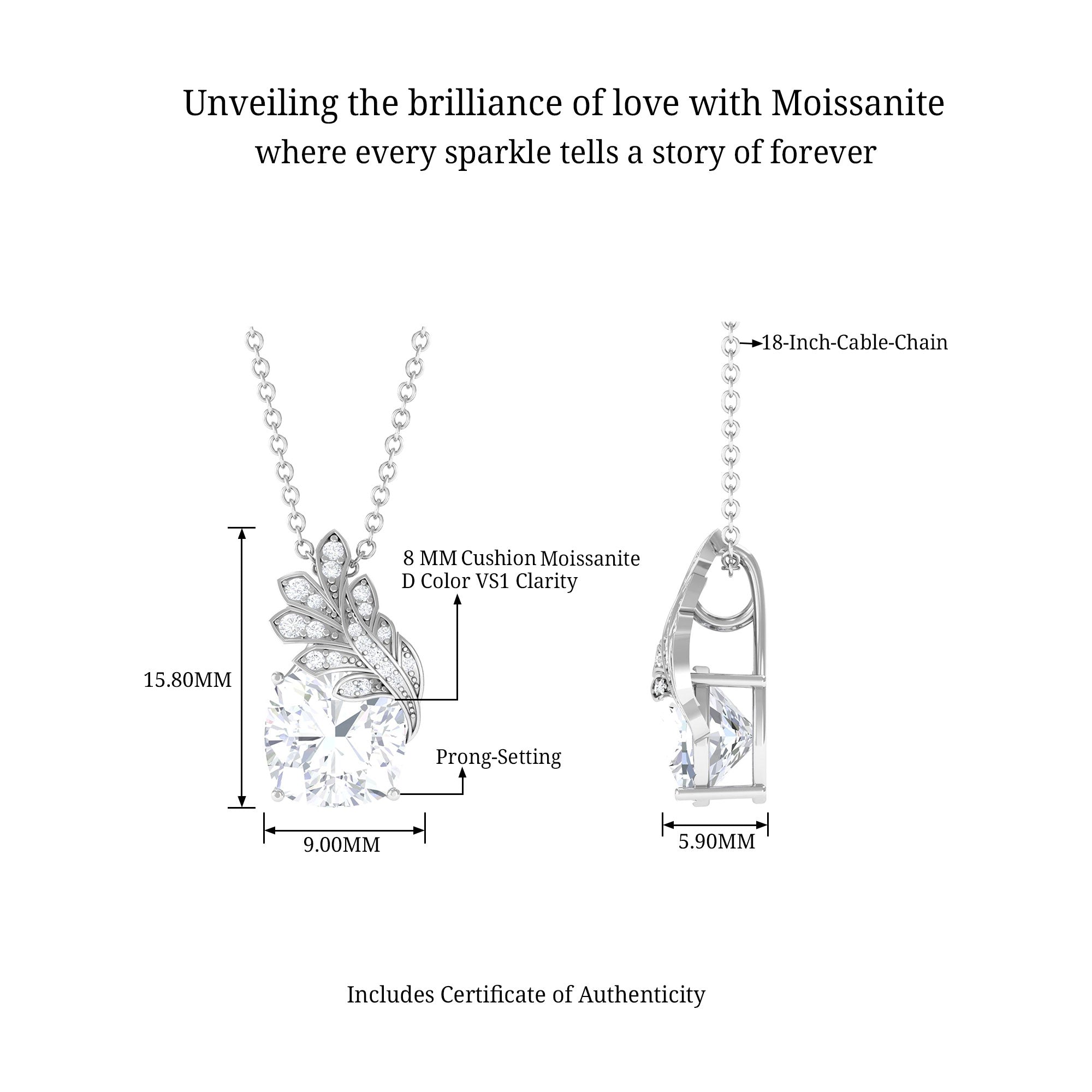 Certified Moissanite Nature Inspired Leaf Pendant Necklace D-VS1 8 MM - Sparkanite Jewels