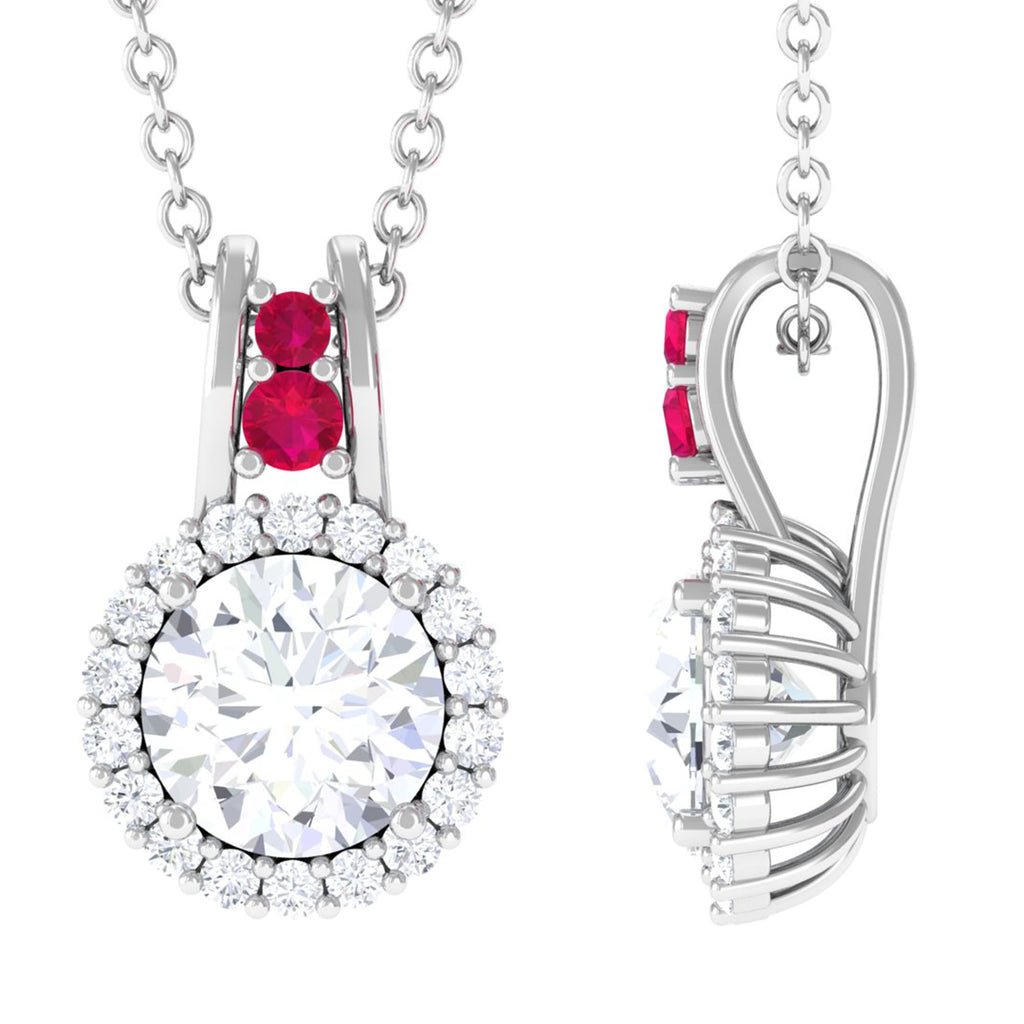 Certified Moissanite Drop Pendant Necklace with Ruby D-VS1 6 MM - Sparkanite Jewels