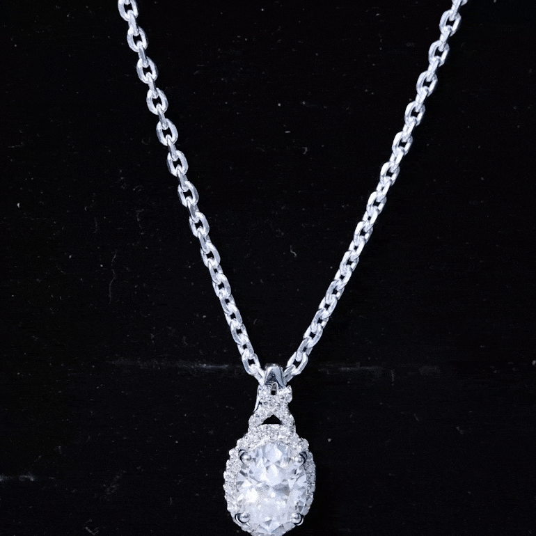 Classic Moissanite Drop Pendant with Halo D-VS1 6X8 MM - Sparkanite Jewels