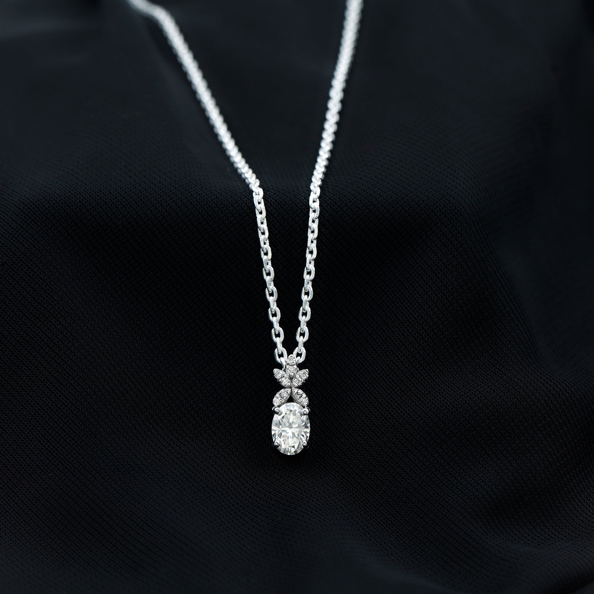 Oval Shape Moissanite Flower Inspired Drop Pendant D-VS1 5X7 MM - Sparkanite Jewels