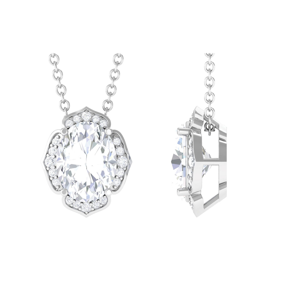 Art Deco Style Moissanite Halo Silver Pendant - Sparkanite Jewels