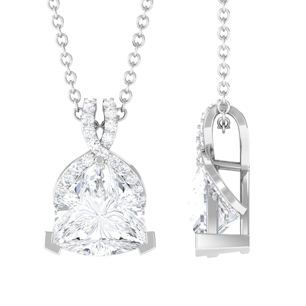 Trilliant Cut Moissanite Art Deco Silver Pendant Necklace D-VS1 92.5 Sterling Silver - Sparkanite Jewels